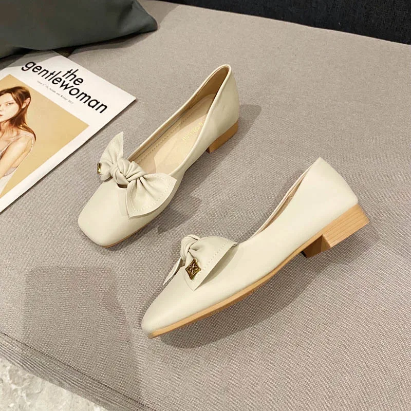 

sh10255a Square toe wholesale lady elegant heels 2022 bow tie shoes low heels