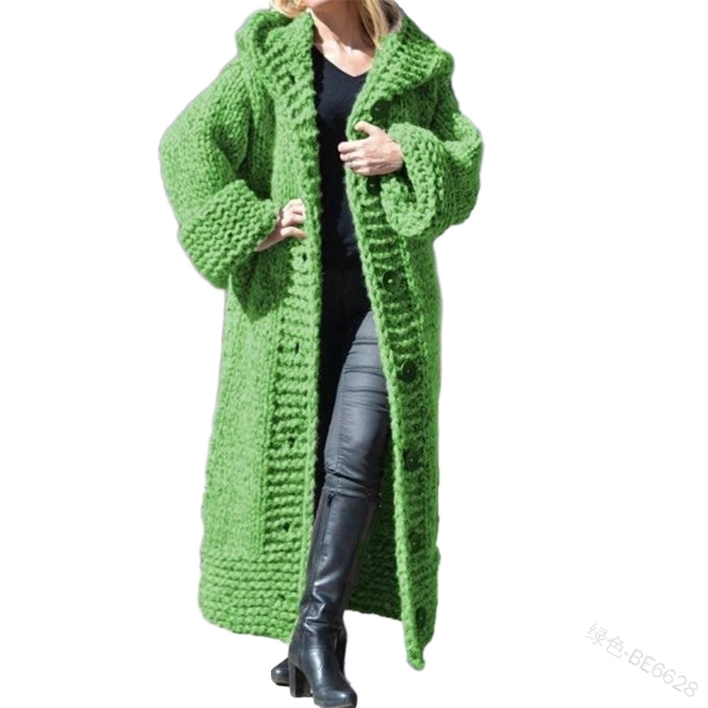 

HJ Polyester Breathable Plus Size Open Stitch Cardigans Knitted Fur Women Warm Winter Long Coat