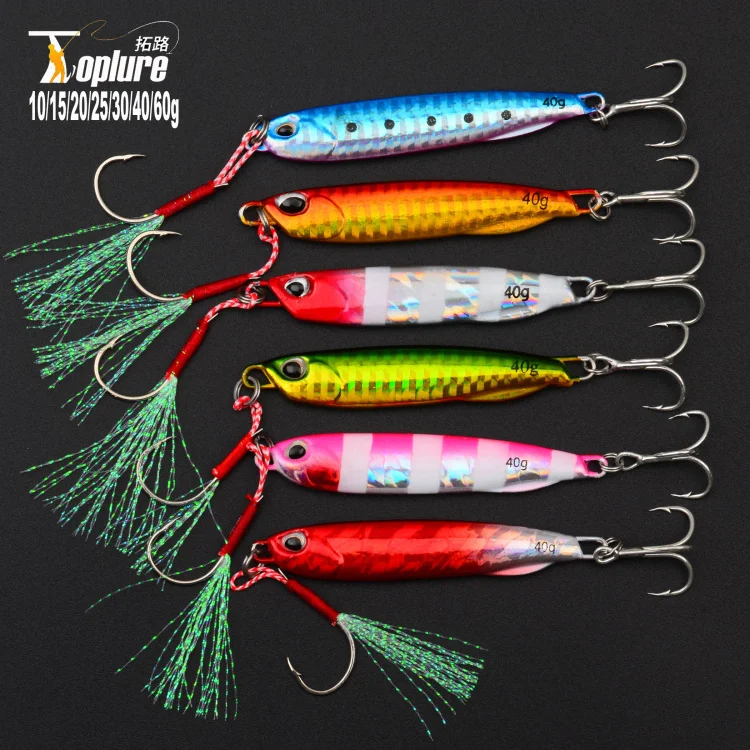 

TOPLURE Factory 10g 15g 20g 25g 30g 40g 60g Jig Metal Fishing Lure Ashore Long Casting Fish Jig Lure with 3D Eyes Glow Colors