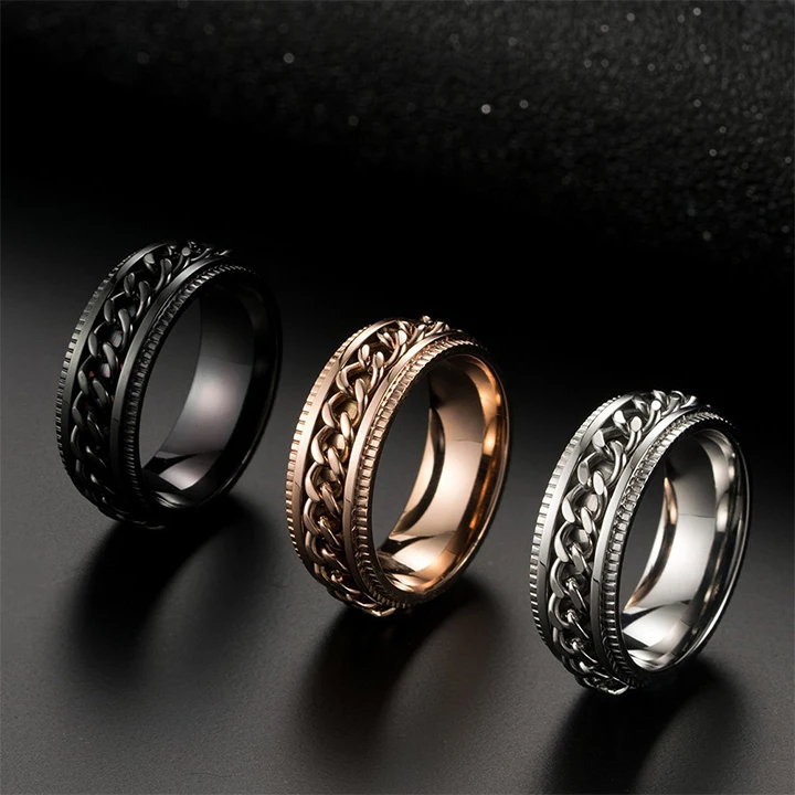 

Fashion 3 Colors Size 6-14 Stainless Steel Rings Anxiety Rings for Women Spinning Ring Wholesale, As picture shows