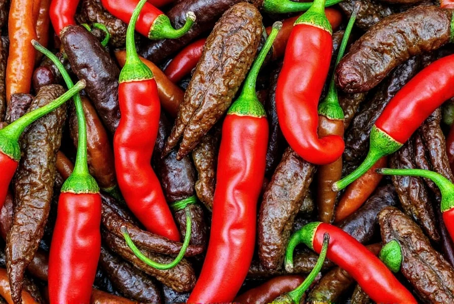 Colorful assortment of dried chilies