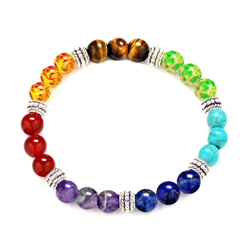 

Wholesale Fashion Real Genuine Natural Tiger Eyes Turquoise Quartz Stone Beads Women Men Yoga Healing 7 Chakra Bracelet, As picture