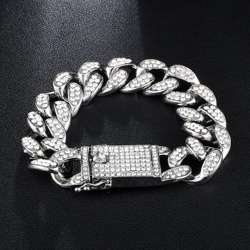 

19mm Cuban Chain Bracelet Jewelry Iced Out Miami Hip Hop Jewelry Bracelet For Men, As the picture shown