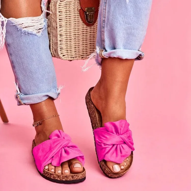 

2020 hot sale fashion flat sandals for women summer beach sandals with bow cheap ladies slides shoes, Rose red,red,pink,black,yellow