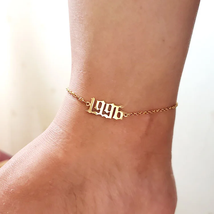 

AC1012 ,Birthday Foot Jewelry Gift Good Quality Minimalistic Personalized Birth Year Ankle Bracelets Anklets, Silver/gold