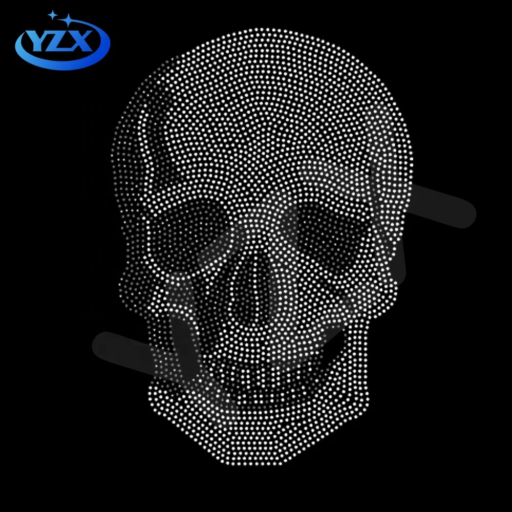 

cheap custom hotfix skull rhinestone transfer design for zip up hoodies