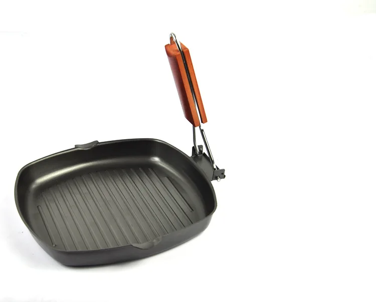 Non-Stick Cast Aluminum Grill Pan Folding steel Handle, 8", Black, Nonstick Cookware