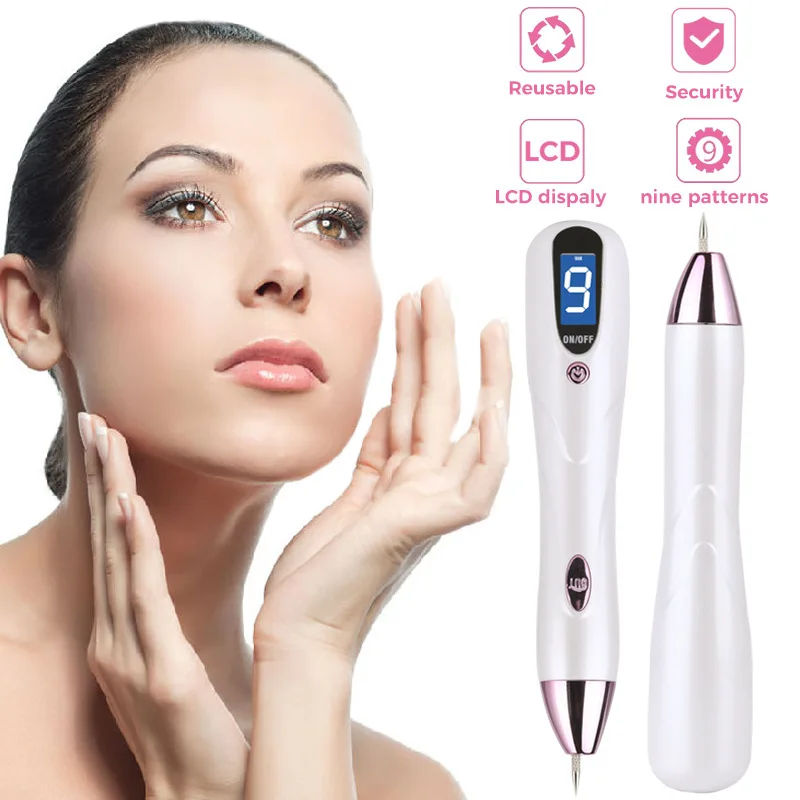 

innovative products 2020 LCD 9 speed level beauty mole laser spot plasma pen mole removal skin mole removal pen, White+gold+silver