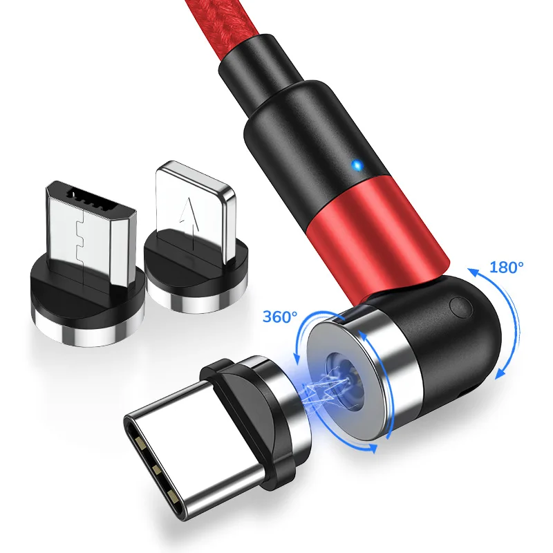 

Free Shipping AM59 1M 540 Rotating Led Usb Charging 3 in 1 Magnetic Cable, Black/red
