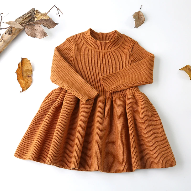 Autumn Winter Clothes Children Girls Knitted Dress Kids Toddler Baby Dress for Girl Princess warm Christmas Dressv2020 Wholesale