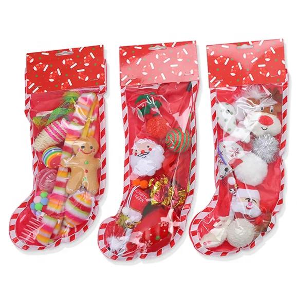 

Wholesale Custom Christmas Pet Stocking Gift Kitten Interactive Plush Catnip Toys Cat Toy Set