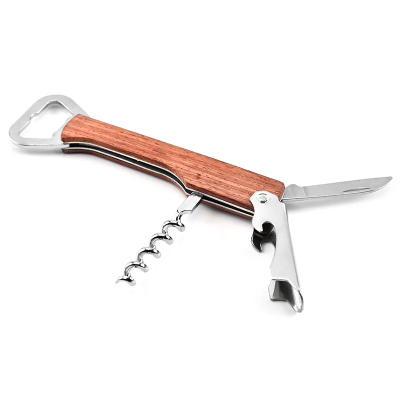 

High Quality Wood Handle Corkscrew Double Hinge Waiters Wine Bottle Opener, As picture