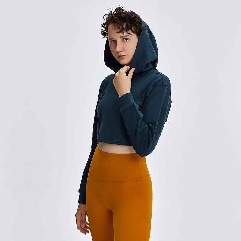 

New Style Women Yoga Crop Top Wholesale Custom Sweatshirt Workout Cotton Hoodie