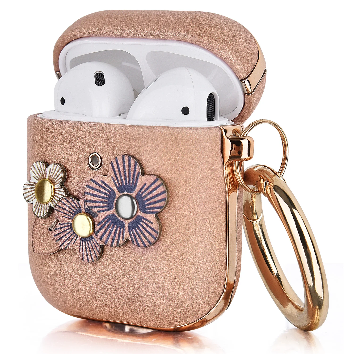 

2020 New Design Women Girl Fashion Luxury Flower Plating Leather Case Cover for Airpod 2 1, Black, brown, pink leather case for airpod 2 1