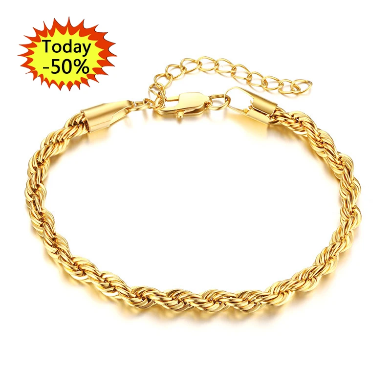 

Wholesale High End 18k Gold Plated Rope Chain Bracelet Stainless Steel Jewelry