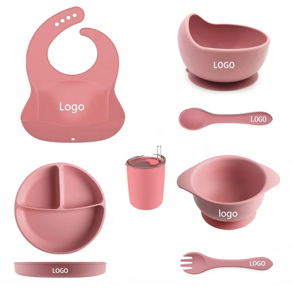 

Silicon Baby Cutlery Set Baby Dishes for Feeding Dinner Plates Kids Dining Bowl with Spoon Baby Food Plate Set Sucton Plate, Pink, green, blue, orange