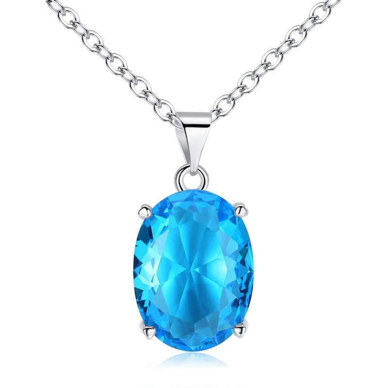 

Personality four claw sky blue gemstone lady oval pendant necklace N166