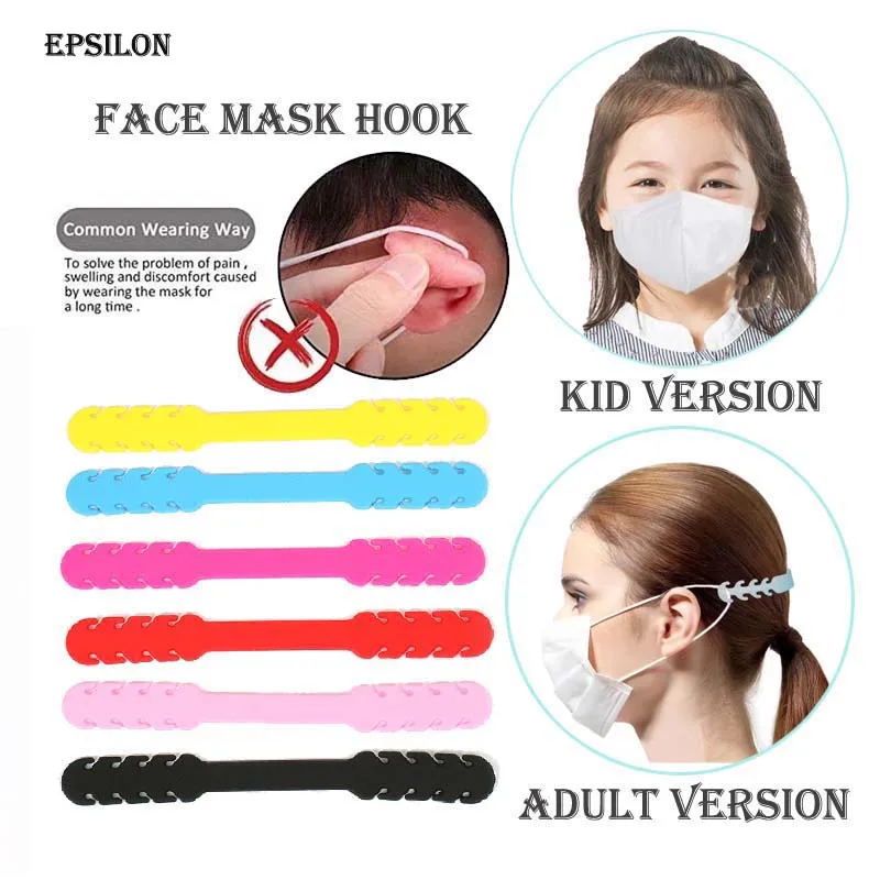 

Epsilon Mask Hook Mask Strap Ear Saver Silicone Anti-Slip Ear Protector Adjustable Extender Hook for Adults and Kids, Orange;blue;red;pink;purple;black