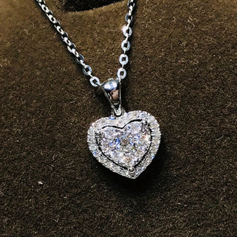 

Vintage Silver Color Wedding Necklace For Women Zircon Heart Crystal Pendant Clavicle Necklace