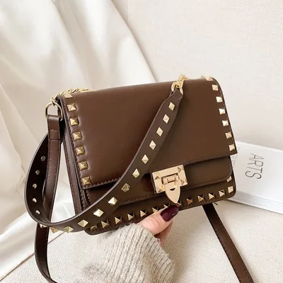 

Fashion design all-match golden rivet decoration new single shoulder messenger bag, Coffee,black,brown,khaki
