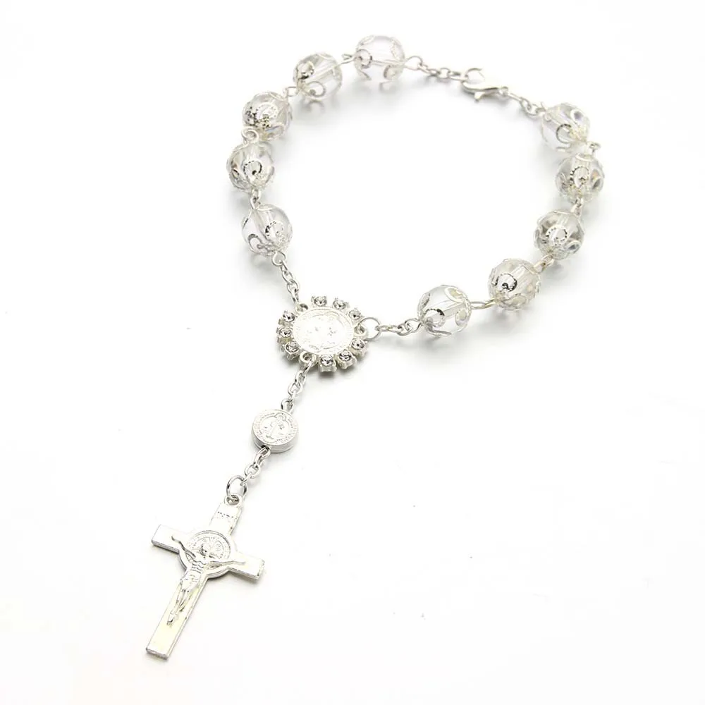 

In Bulk Glass Pearl Silver Rose Gold Rosary Bracelet For Women