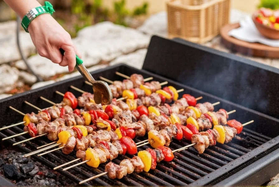 Grilled meats and vegetables on an outdoor barbecue