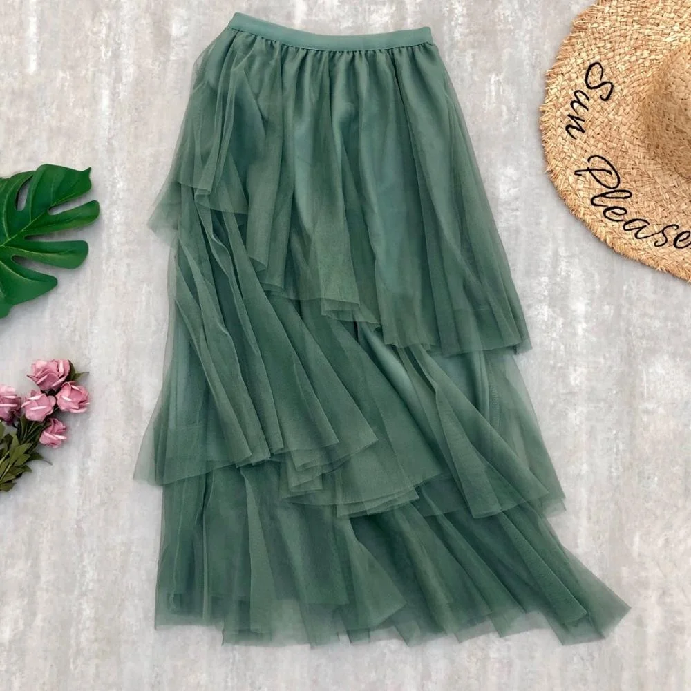 

B51474A Autumn new arrival Korea fashion lady nice flounced gauze skirt