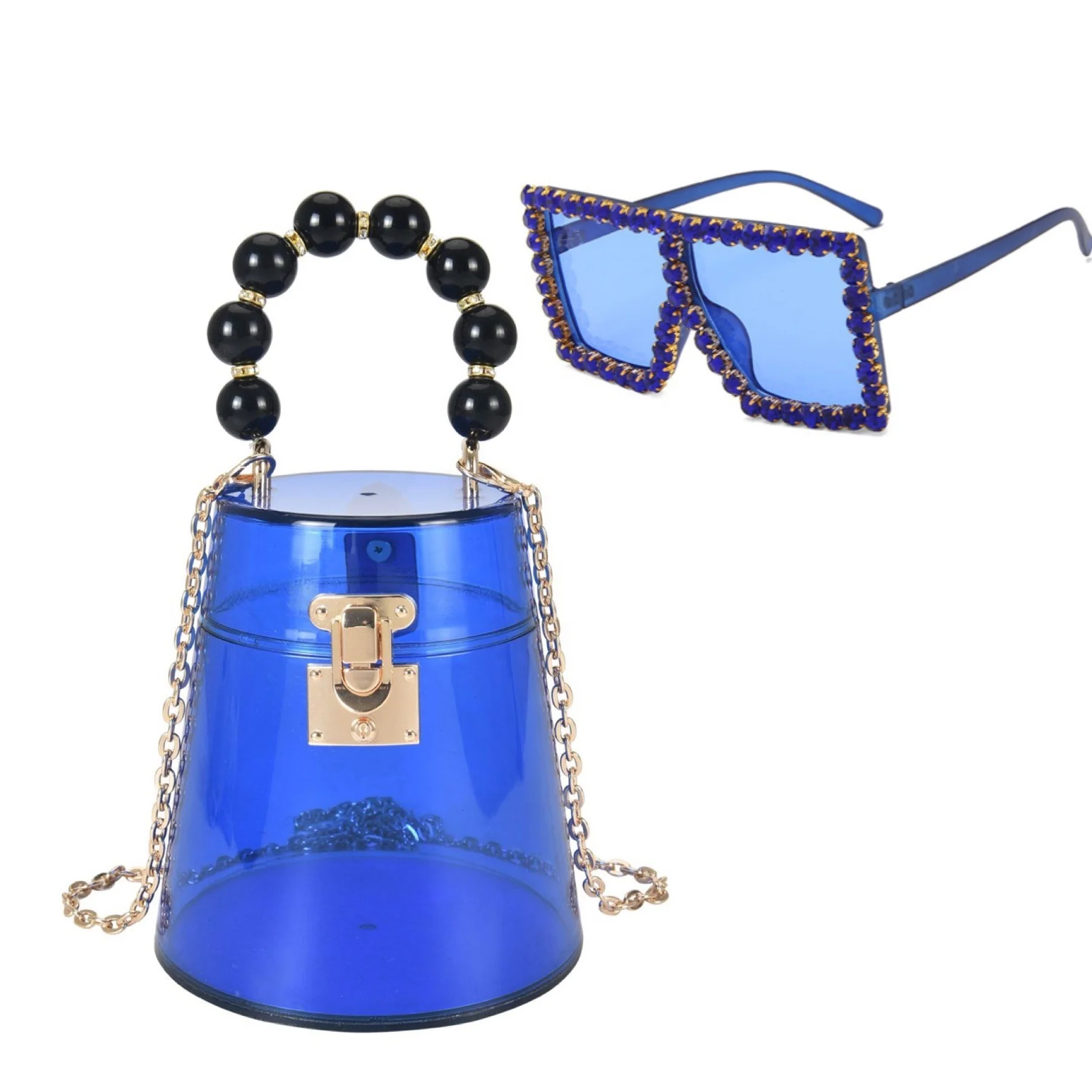 

2021 Popsicle acrylic clear transparent box clutch purse with matching diamond sun glasses women sunglasses shades and purse set