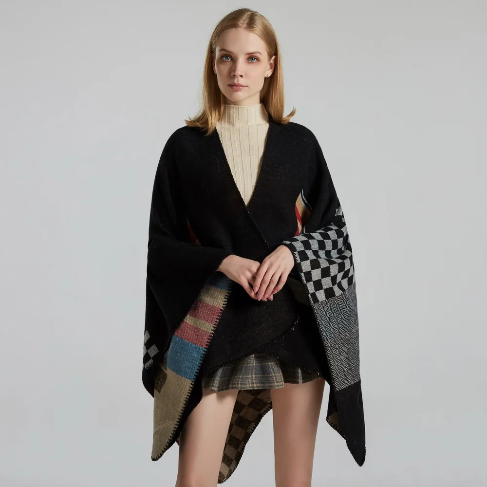 批发定制女式披肩外套雨披ruana角开襟开衫秋冬
