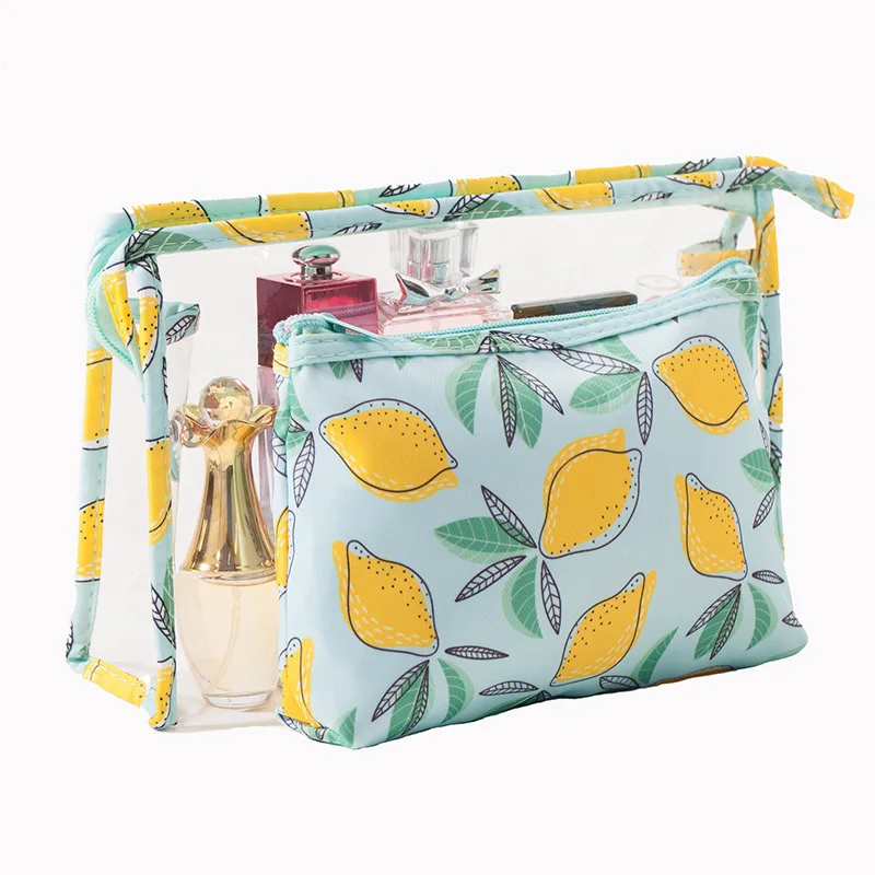 

Multi Size Selection Women Makeup Ladies Luxury Private Allover Printing PVC Label Polyester Cosmetic Bags, As picture