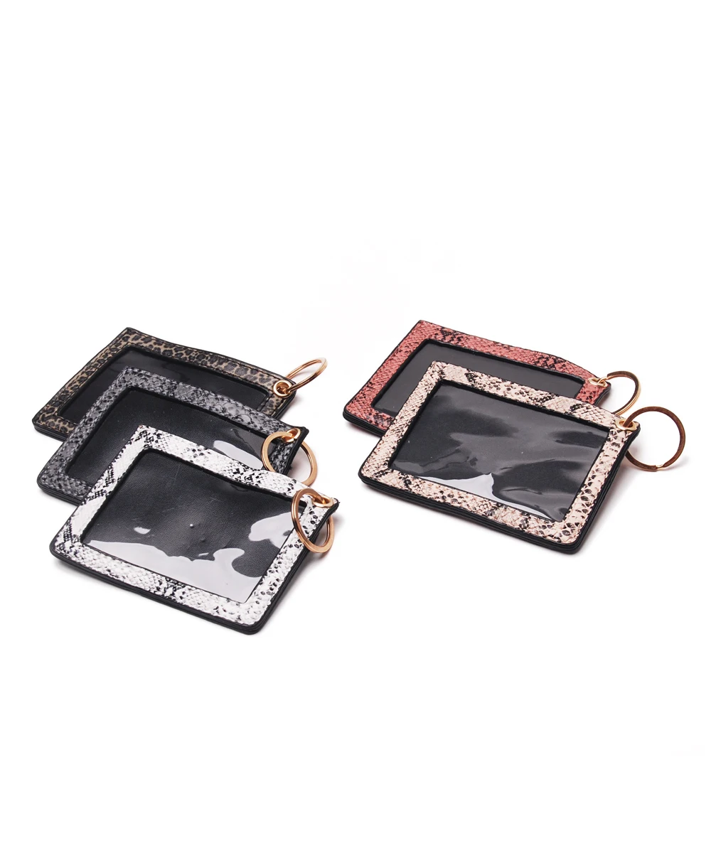 

Wholesale PU Card Holder ID Card Holder Custom Transparent PVC Zipper Card Holder With Snake Skin Printed DOM112-1351