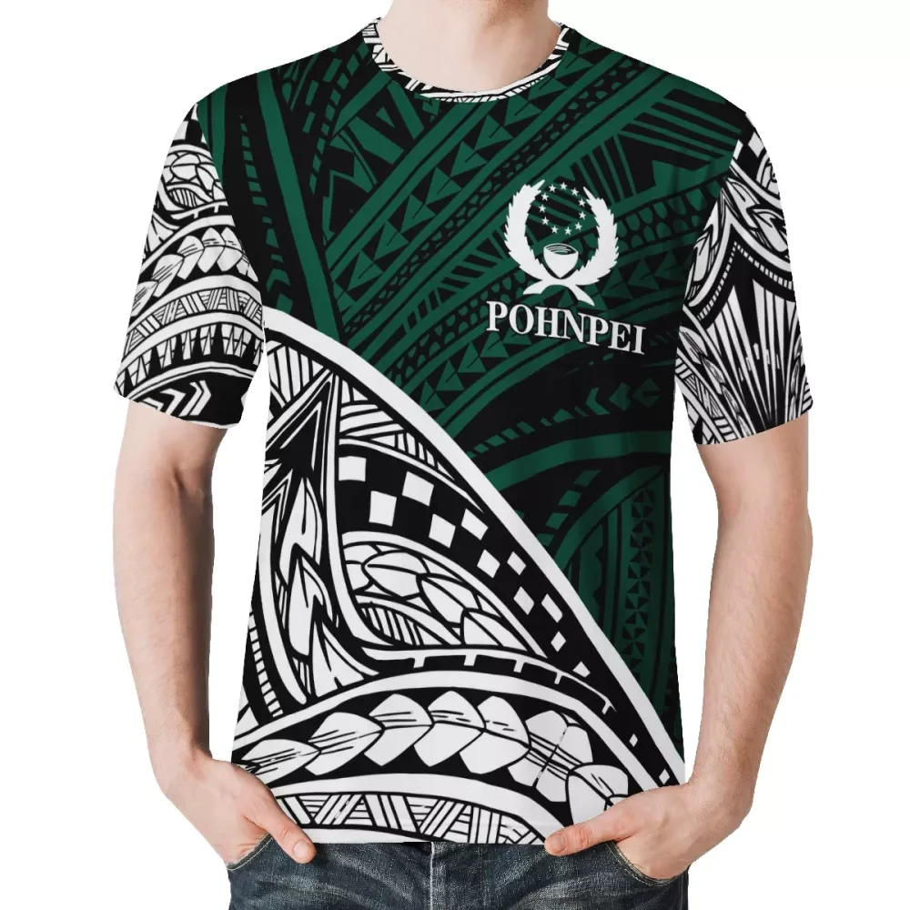 

Green and white tribal stripe men tshirt Polynesian design custom pohnpei shirt print Large size men tops loose Quick dry shirt, Customized colors