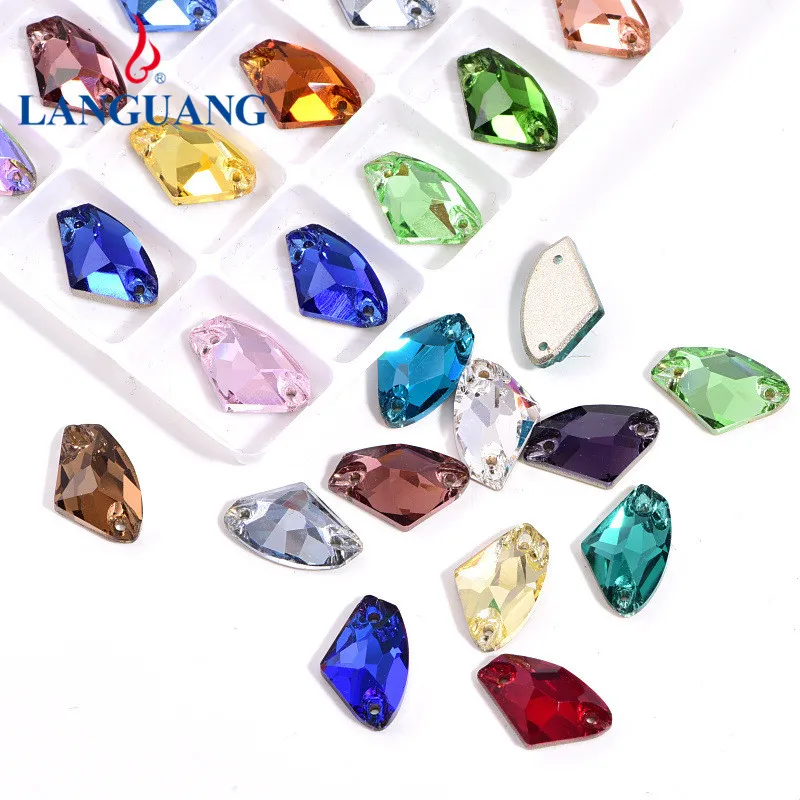 

Lan Guang Blue Light Crystal Special Shaped Flat Glass Axe-Shaped Hand Sewn Colorful AB Double Hole Rhinestone, Customized