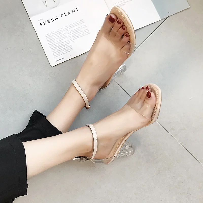 

summer heels sandal pvc transparent ankle strap platform sandals in shoes, Black green