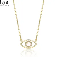 

Lancharmed Natural Clear Quartz Crystal Necklace Fashion CZ Halo Eye Evil Necklace