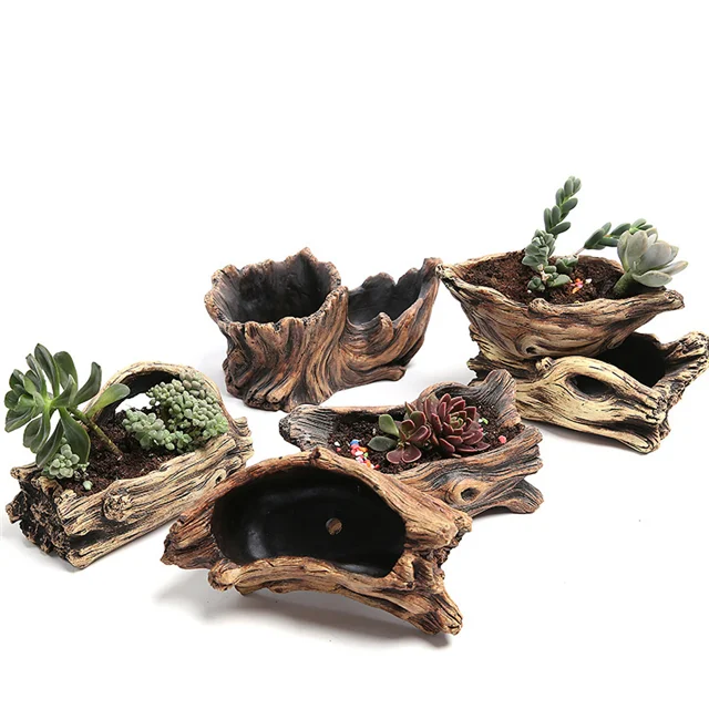 

J628 Home Garden Decor Creative Old Tree Root Carving Planter Succulent Cement Flower Pot Ecological Stump Flower Pot, Stock or customized