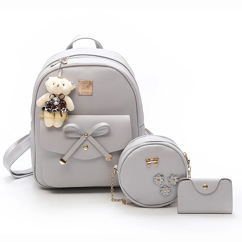 

Fashion Borse Donna Firmate Bow Round Bag Women Backpack 3pcs Set Backpack Bag Girl