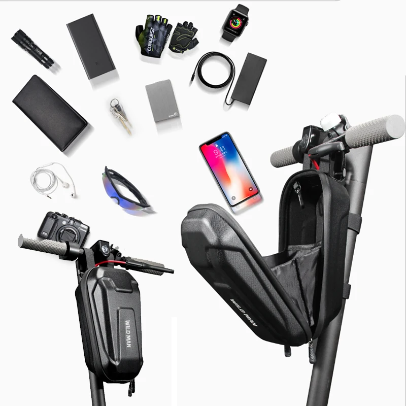 

WILD MAN Large Space Bike Bags Bicycle Top Tube Front Beam Bag Mountain Bicycle Road Bike Phone Case Bag, Black