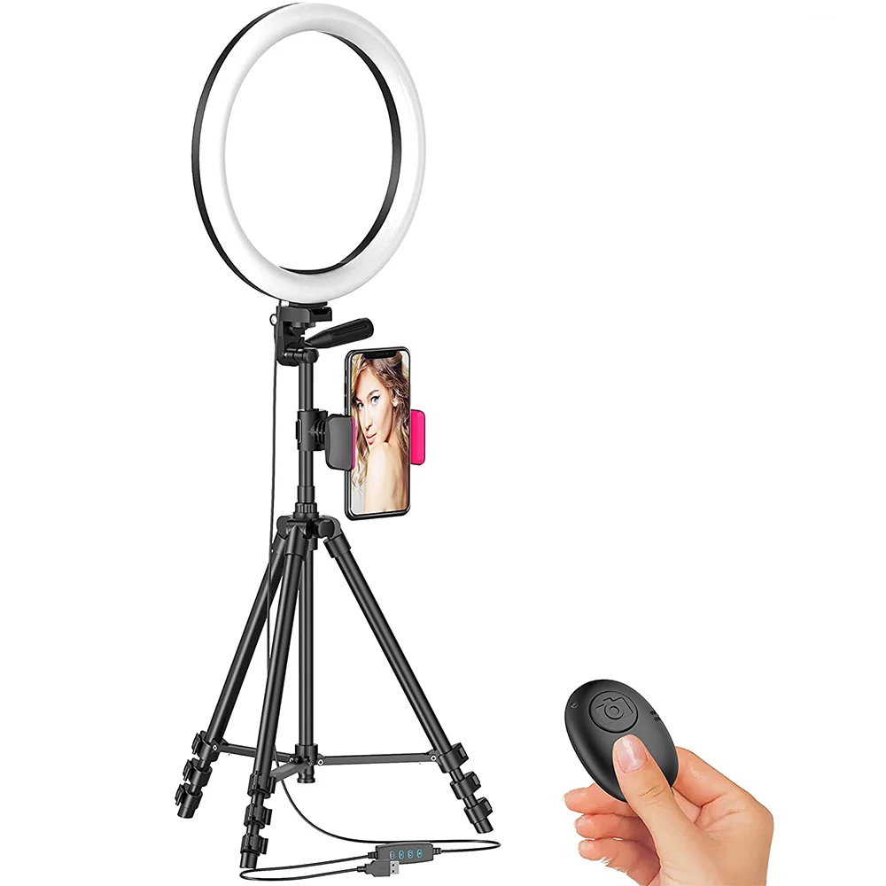 

Wholesale customized 12 inch rechargeable 360 degree rotating wireless remote control camera selfie ring light with tripod, Warm,cool white ,daylight