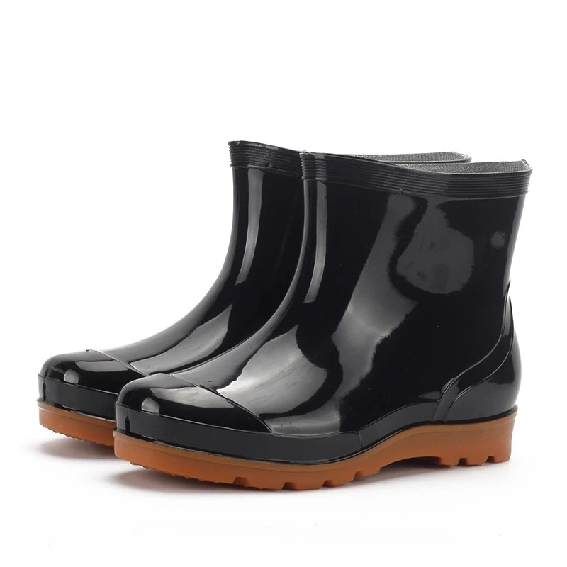 

Manufacturer supply high quality mens waterproof black fashion pvc ankle rain boot men shoes light weight