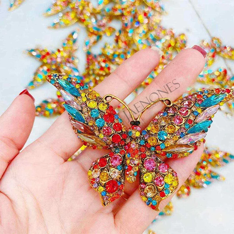 

JAENONES Custom Brooches Manufacturers Fashion Alloy Women Jewelry Color Rhinestone Butterfly Brooch