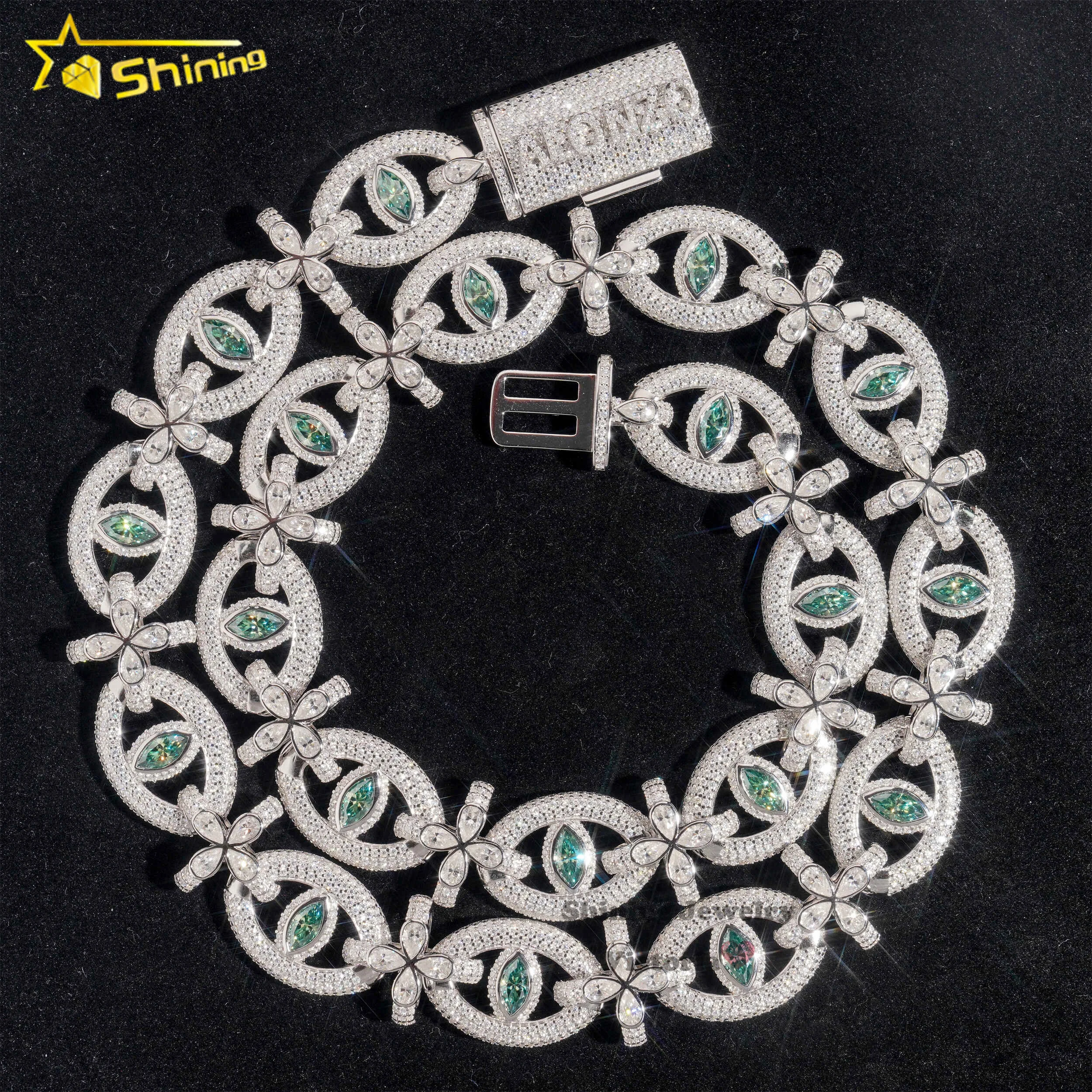 

Customized New Design Pass Diamond Tester 925 Sterling Silver Iced Out 18MM VVS Green Moissanite Cuban Link Chain Necklace