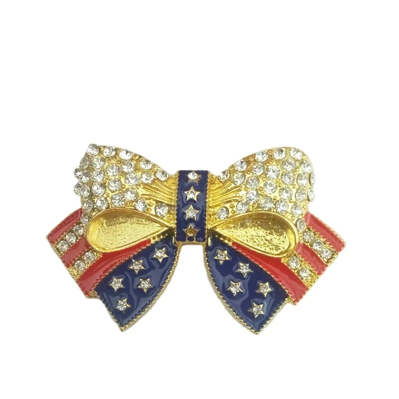 

lailina Flag Shape Bow Tie Brooch American Flag Patriotic Brooches Custom Crystal Brooch Pin For USA July 4th Decoration, Multi color