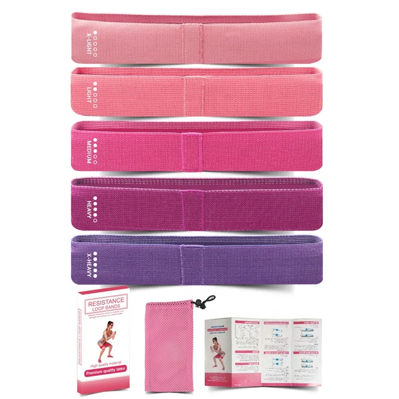 

Custom Logo 5 Levels Pink Resistance Bands Strength Booty Bands Fabric Elastic Loop Exercise Bands