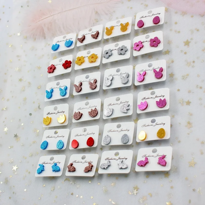 

Acrylic Stud Earrings Egg Hen Bunny Tulip Easter Stud Earrings Acrylic Earrings, As picture