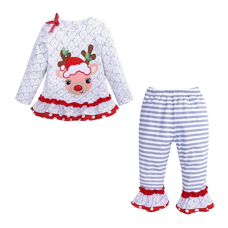 

New Design Organic Cotton Boutique Christmas Toddler Baby Girl Clothing Set, Red christmas baby clothes