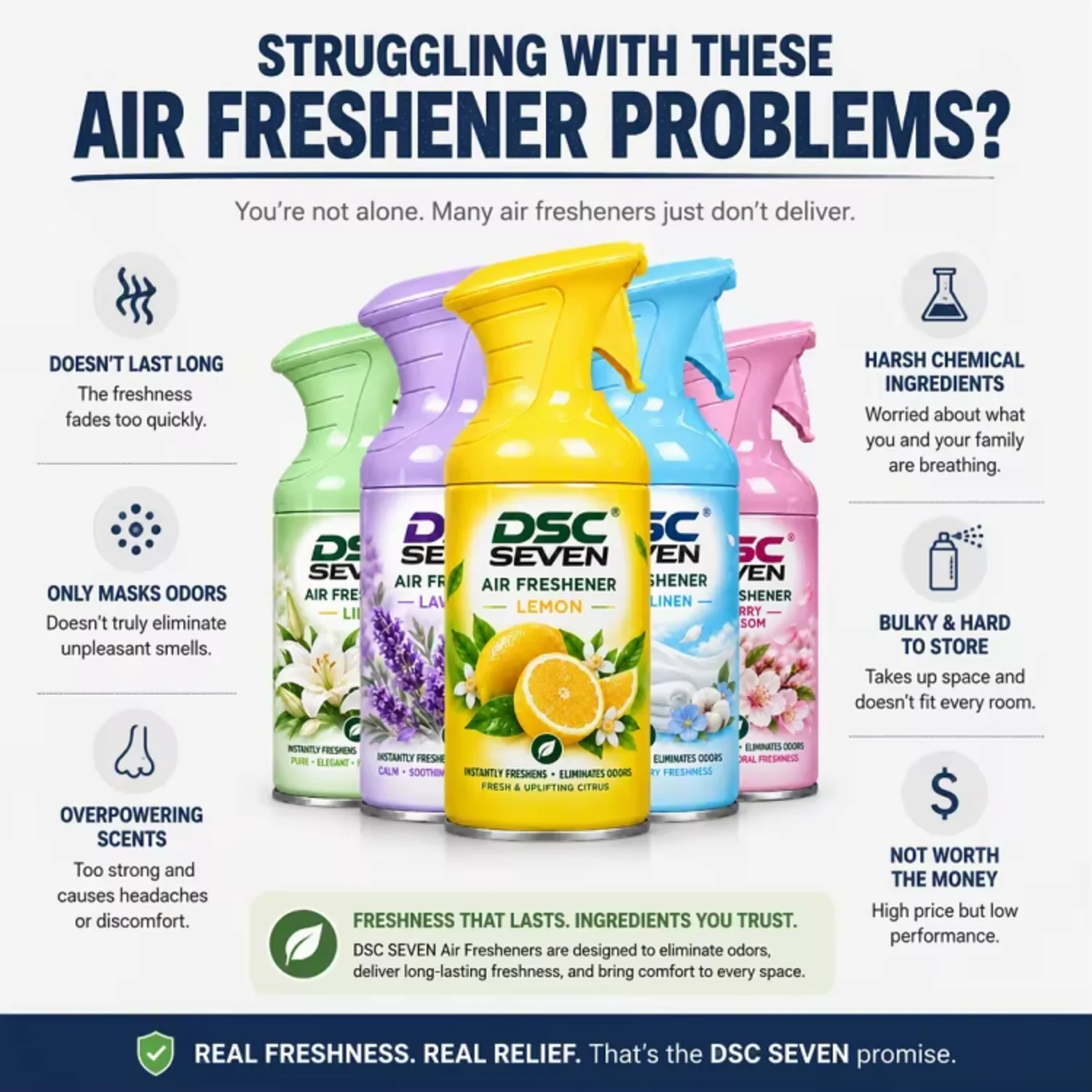 Odor Eliminator Eco-Friendly Long-lasting Aerosol Spray Air Freshener Instantly Freshens Room Lily Lavender Lemon Linen Cherry