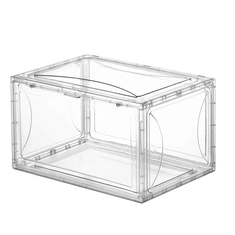 

Amazon Hot Side Open Door Stackable Large Sneaker Organizer Case PTE clear Transparent Basketball Shoe Display Storage Box
