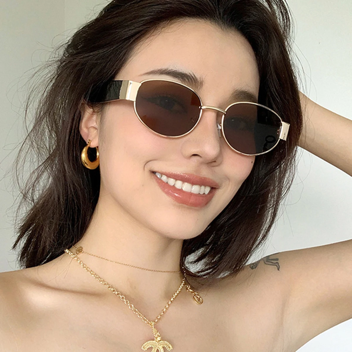 

RENNES 2021 new oval sunglasses retro ins little red book sunglasses women's Brown fashion online red sunglasses