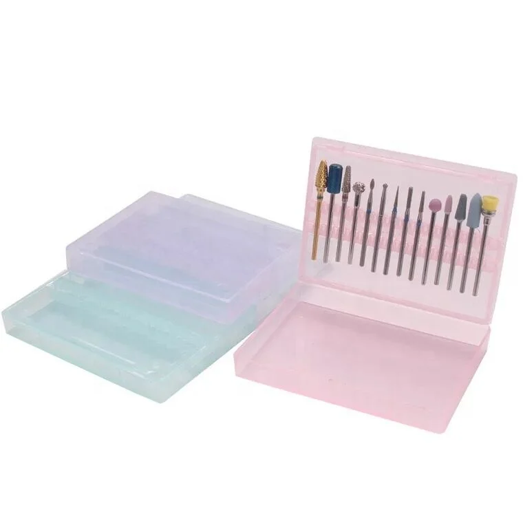 

Acrylic Transparent Holder for Electric Nail Drill Files Manicure Exhibition Tools Nail Drill Bit Box Organizer, Pink,green, clear